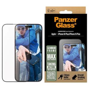 Szkło hartowane PanzerGlass Ultra-Wide Fit z aluminiową ramką do iPhone 16 Plus / 15 Plus