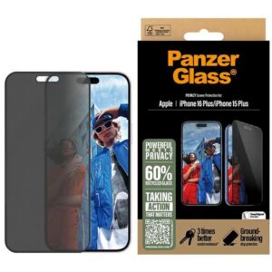 Szkło prywatyzujące PanzerGlass Privacy Ultra-Wide Fit do iPhone 16 Plus / 15 Plus