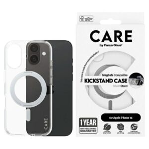 Etui CARE by PanzerGlass Feature Kickstand z MagSafe do iPhone 16, Srebrne