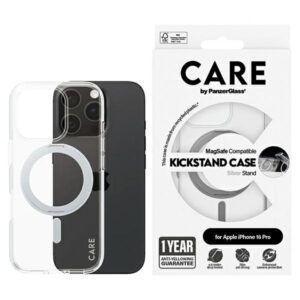 Etui CARE by PanzerGlass Feature Kickstand z MagSafe do iPhone 16 Pro, Srebrne