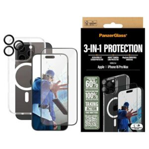 Zestaw 3w1 PanzerGlass: Etui HardCase D3O, Szkło Ultra-Wide Fit i Szkło na aparat do iPhone 16 Pro Max