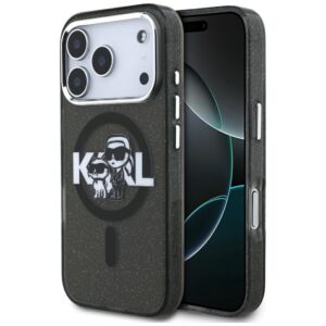 Etui Karl Lagerfeld IML Glitter Karl & Choupette Sketch Logo z MagSafe do iPhone 17 Pro, Czarne