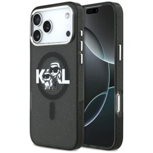 Etui Karl Lagerfeld IML Glitter Karl & Choupette Sketch Logo z MagSafe do iPhone 17 Pro Max, Czarne