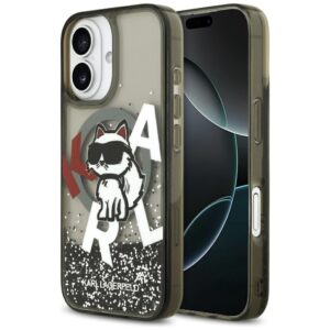 Etui Karl Lagerfeld Liquid Glitter Choupette Logo z MagSafe do iPhone 17, Czarne