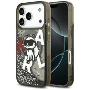 Etui Karl Lagerfeld Liquid Glitter Choupette Logo z MagSafe do iPhone 17 Pro, Czarne