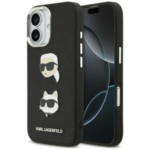 Etui Karl Lagerfeld FW Grained Karl & Choupette Heads Pins & Logo do iPhone 17, Czarne