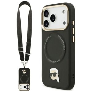 Etui Karl Lagerfeld Big Strap Karl Metal Logo z MagSafe do iPhone 17 Pro, Czarne