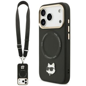Etui Karl Lagerfeld Big Strap Choupette Metal Logo z MagSafe do iPhone 17 Pro, Czarne