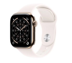 Apple Watch Series 11 GPS + Cellular 42 mm, Tytan Złoty, Pasek Sportowy Łagodny Róż (Rozmiar S/M)